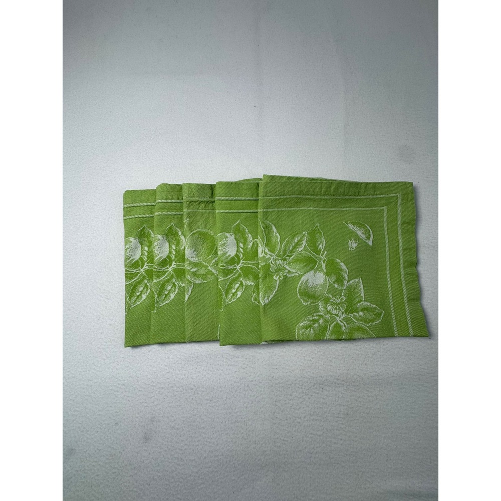 Cottagecore Williams Sonoma Napkin Set 8 Green White Citrus Lemon Lime Cotton - Picture 2 of 9